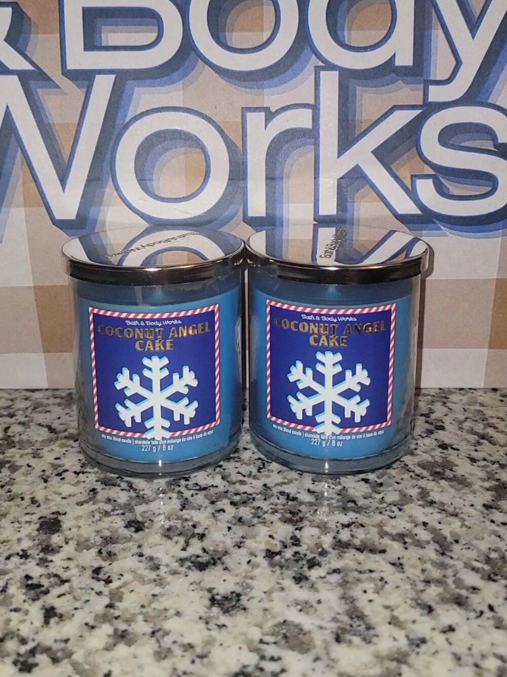 🎉 BATH & BODY WORKS COCONUT ANGEL CAKE CANDLE - Postage stamp design SET OF 2